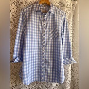 Foxcroft Women’s Light Blue and White Gingham Heritage No Iron Button Down Shirt